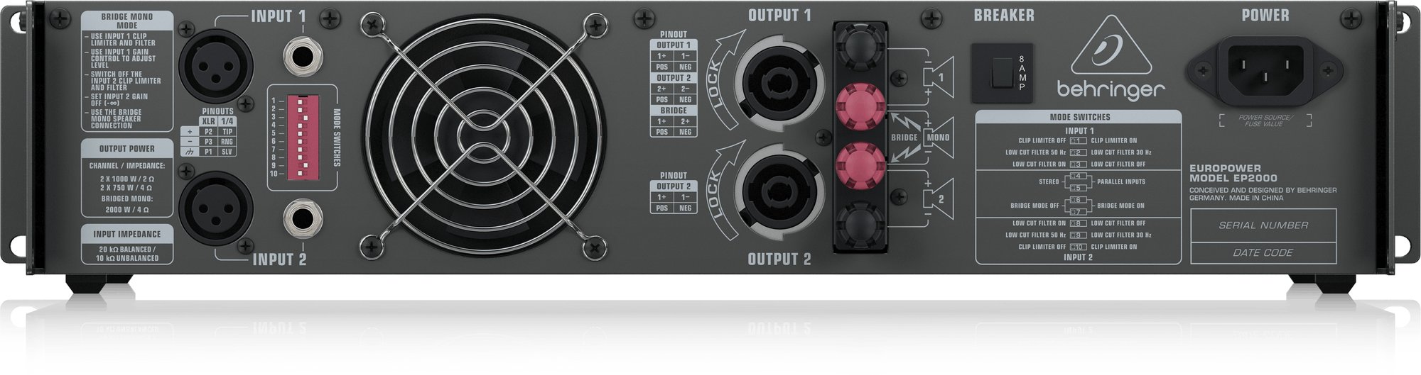 【美品】Behringer EUROPOWER EP2000 パワーアンプ Behringer EUROPOWER EP2000 Professional 2,000-Watt Stereo Power